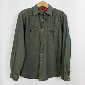 Mossimo Supply Co. Men’s Dark Green Denim Western Shirt Snap Buttons Size Large